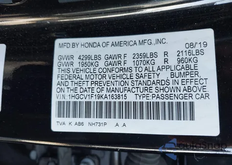 2019 Honda Accord Lx from USA, damaged, VIN 1HGCV1F19KA163815
